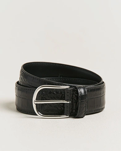 Anderson's Embossed 3,5cm Leather Belt Black – Noir