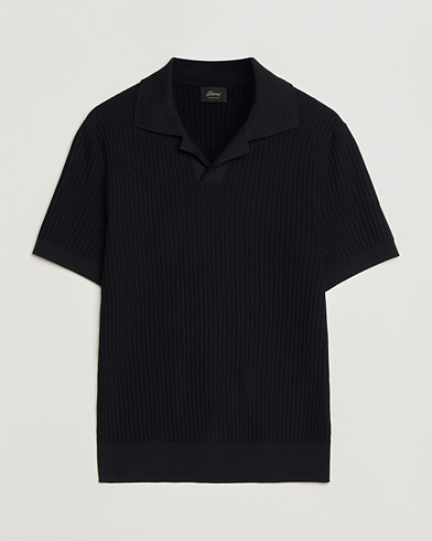 Brioni Knitted Rib Wool Polo Navy – Blauw