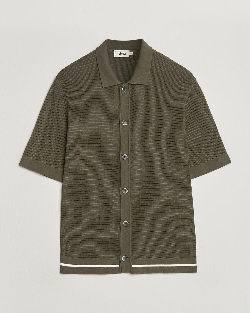 Altea Bamboo Stitch Knitted Camp Shirt Dark Green – Groen