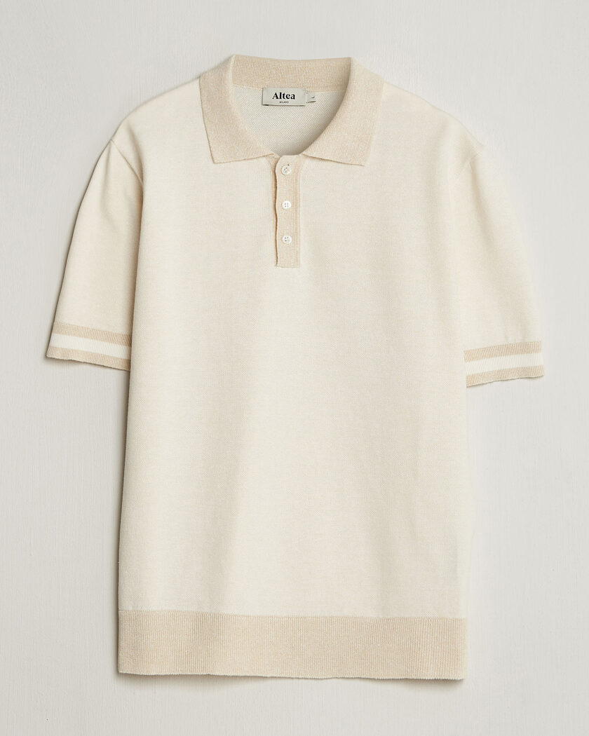 Altea Cotton/Linen Piquet Polo Off White – Wit