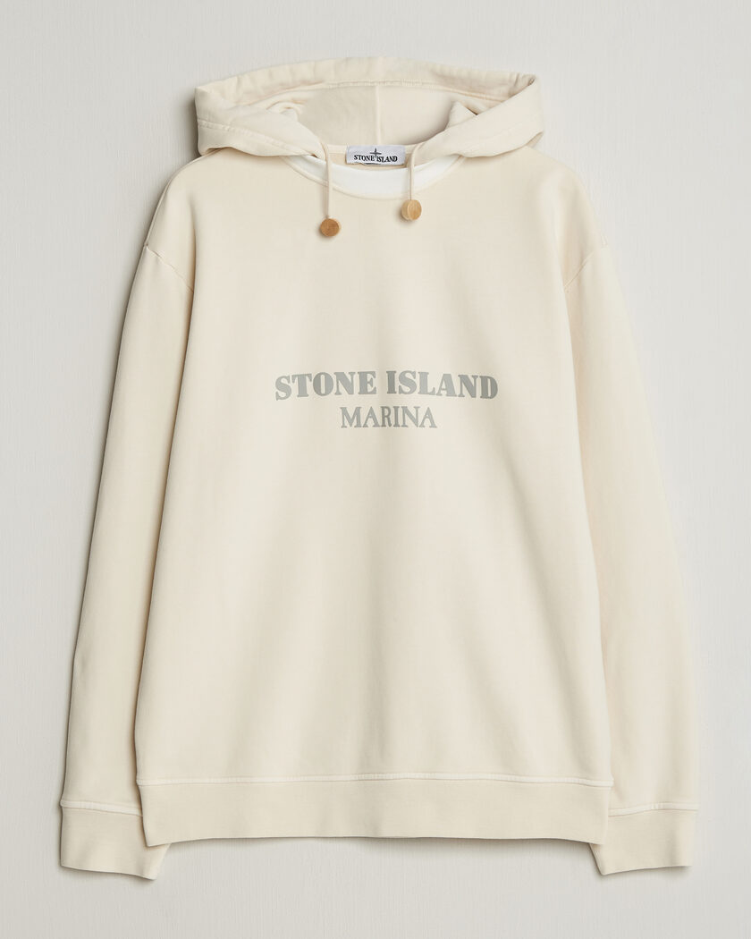 Stone Island Marina Cotton Fleece Hood Ivory – Wit