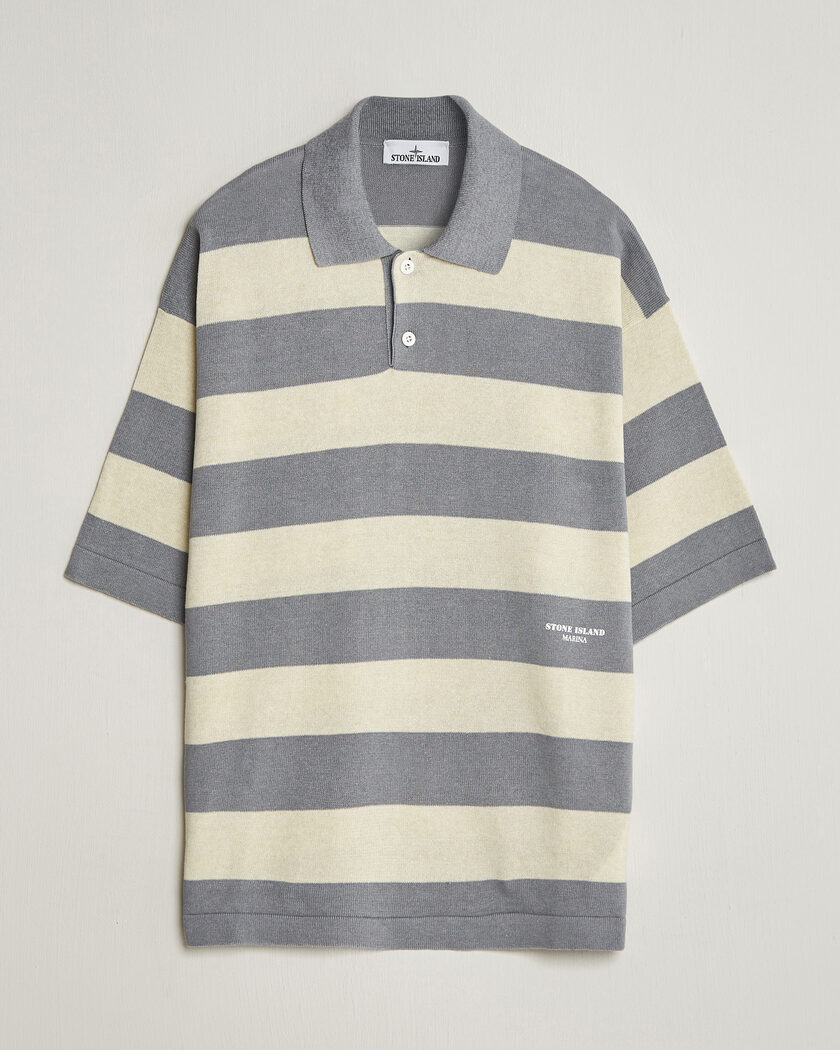Stone Island Marina Knitted  Cotton/Linen Polo Ivory Melange – Gris