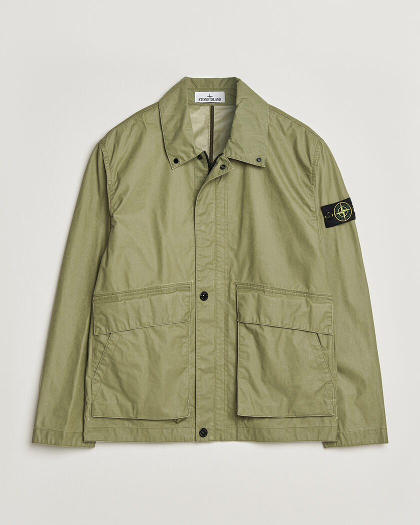 Stone Island Waxed Pigment Cotton Tela Coach Jacket Military Green – Groen