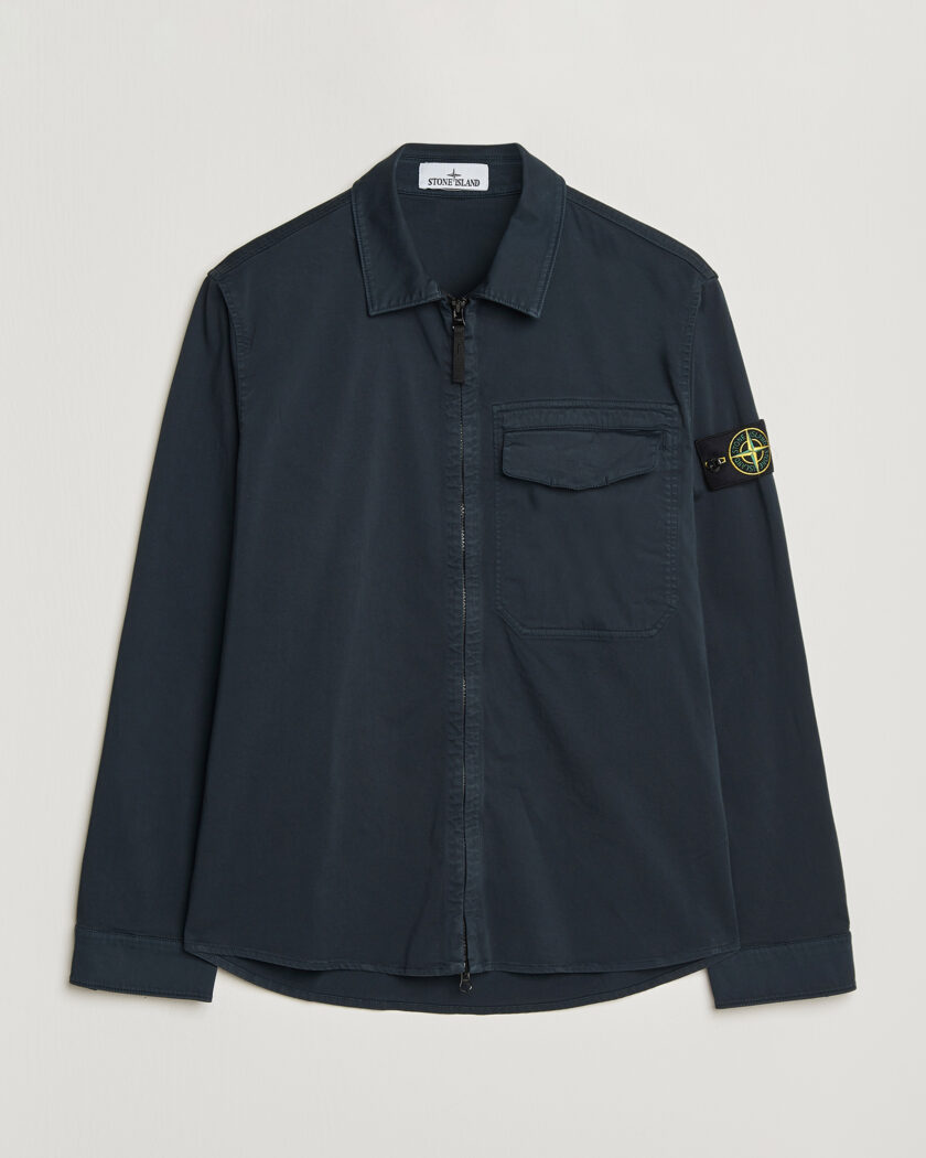 Stone Island Cotton Stretch Zip Overshirt Navy – Blauw
