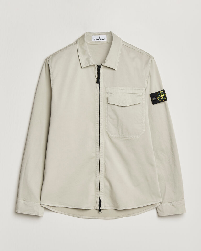 Stone Island Cotton Stretch Zip Overshirt Pearl Grey – Grijs