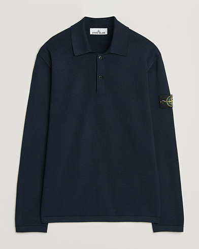 Stone Island Micro Stitch Knitted Cotton Polo Navy – Blauw
