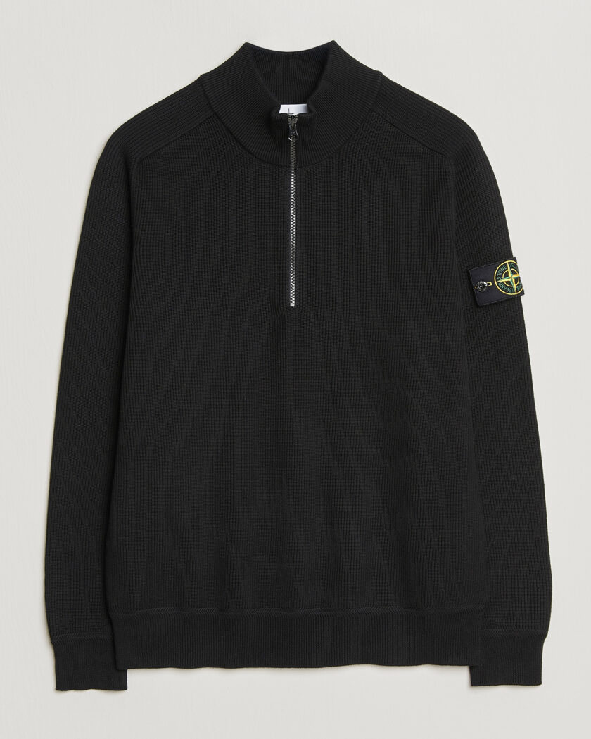 Stone Island Ribbed Soft Organic Cotton Half Zip Black – Zwart