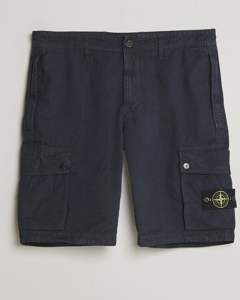 Stone Island Brushed Cotton Canvas Cargo Shorts Navy – Blauw
