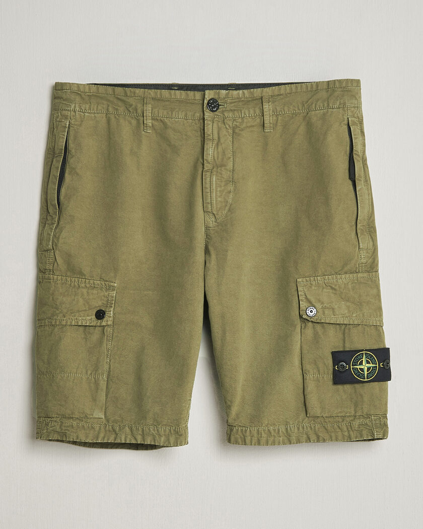 Stone Island Brushed Cotton Canvas Cargo Shorts Military Green – Vert
