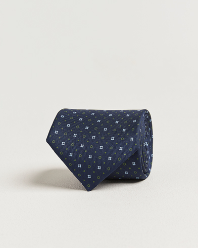 E. Marinella 3-Fold Printed Silk Tie Dark Blue – Blauw