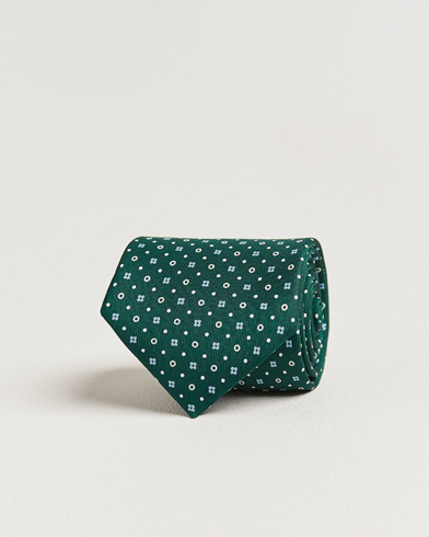 E. Marinella 3-Fold Printed Silk Tie Dark Green – Groen