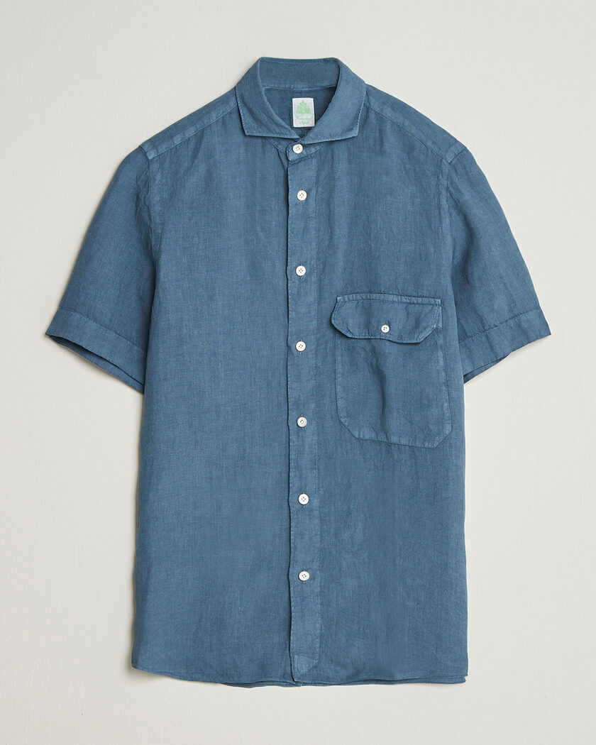 Finamore Napoli Linen Short Sleeve Sport Shirt Dark Blue – Bleu