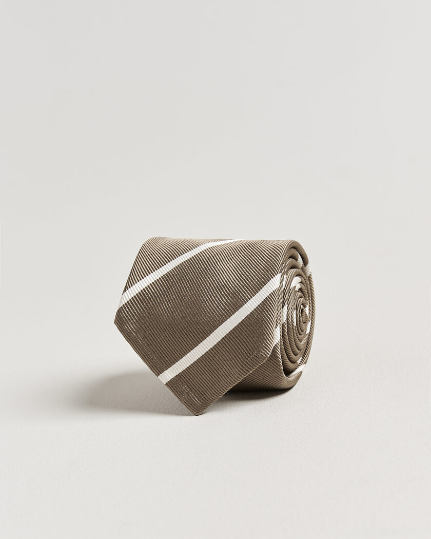 Finamore Napoli Regimental Stripe Silk Tie Olive/White – Vert