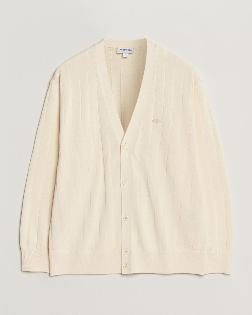 Lacoste Cotton Structured Knitted Cardigan Naturel Clair – Wit