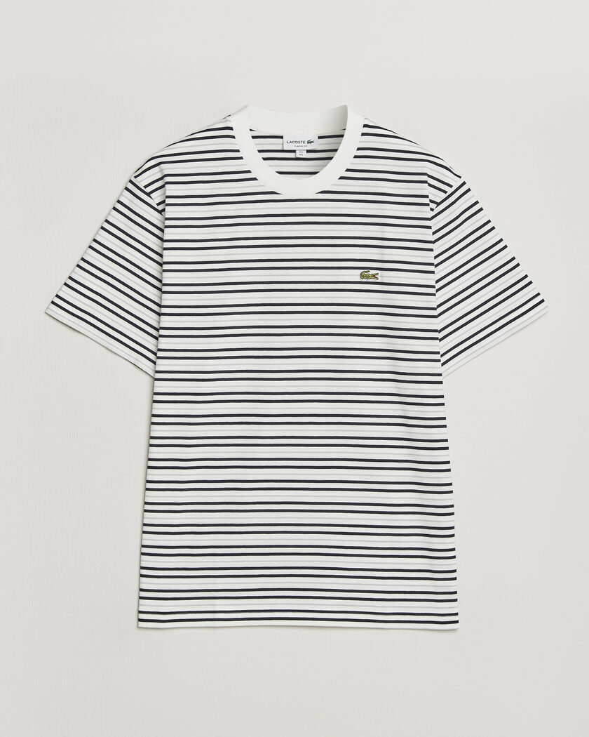 Lacoste Cotton Striped T-Shirt Blackbird/Flour – Blanc