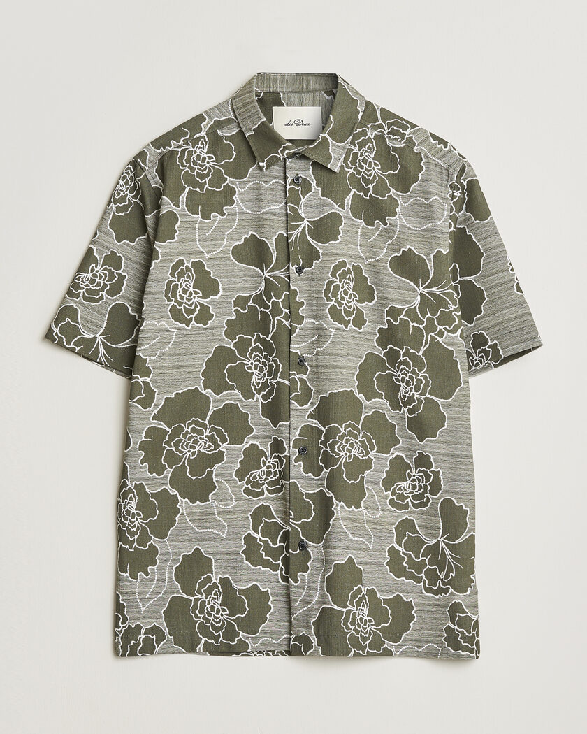 LES DEUX Charlie Poppy AOP Short Sleeve Shirt Olive Night – Vert