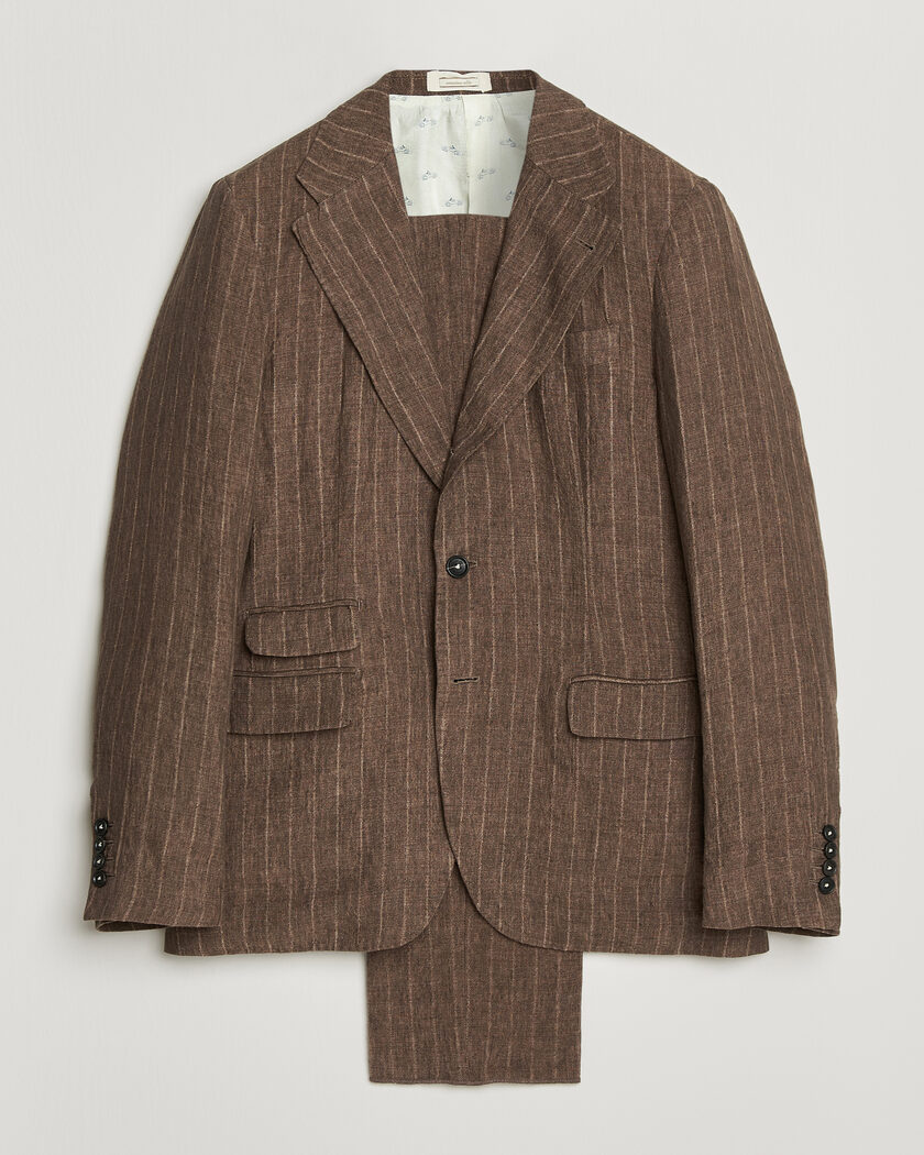 Massimo Alba Sloop Linen Suit Brown Pinstripe – Marron