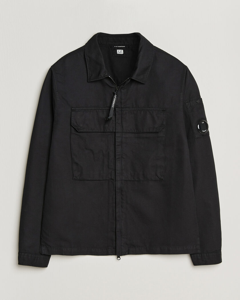 C.P. Company Cotton/Linen Zip Overshirt Black – Zwart