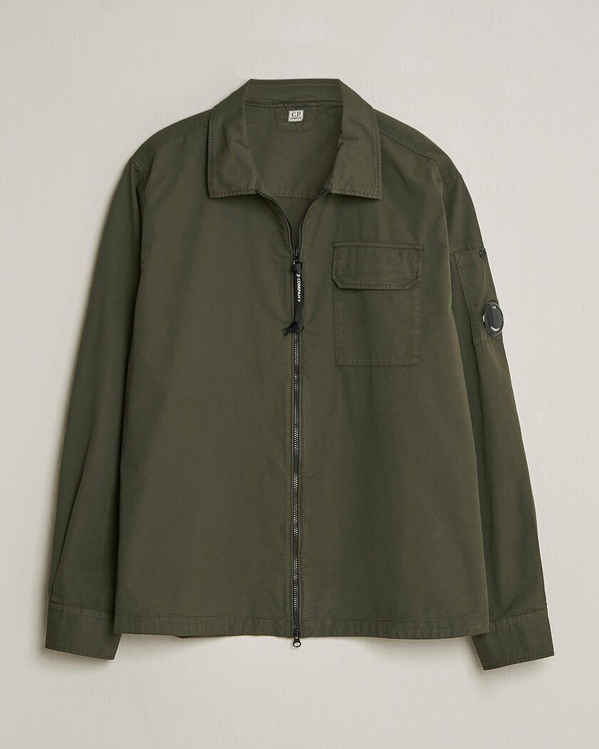 C.P. Company Garment Dyed Gabardine Zip Overshirt Dark Green – Groen