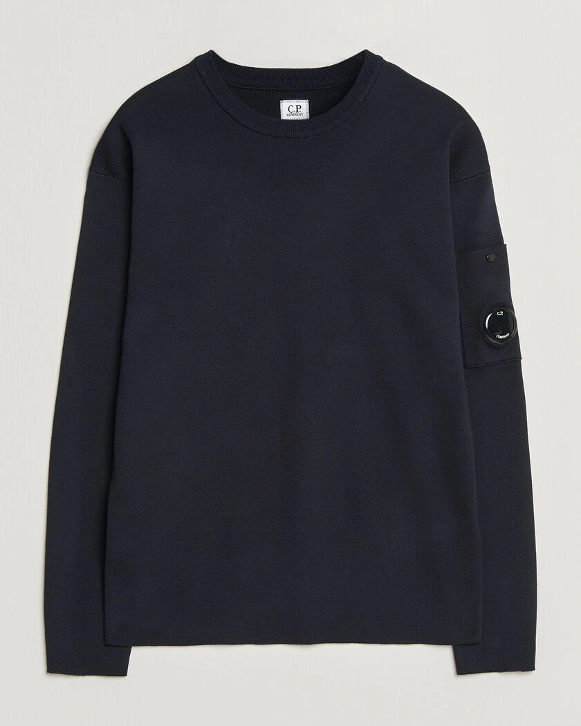 C.P. Company Sea Island Fine Knit Cotton Lens Crewneck Navy – Blauw