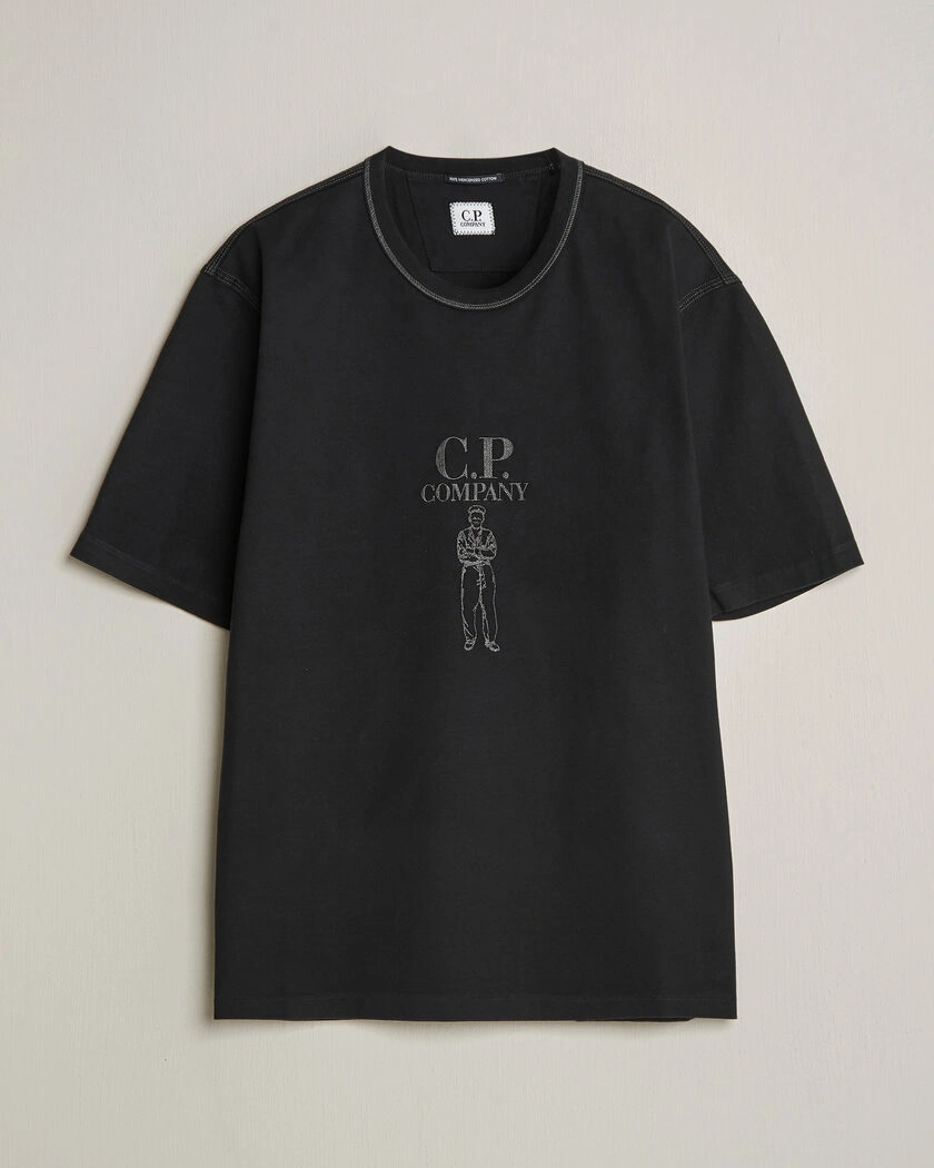 C.P. Company Mercerized Heavy Cotton Chest Logo T-Shirt Black – Zwart