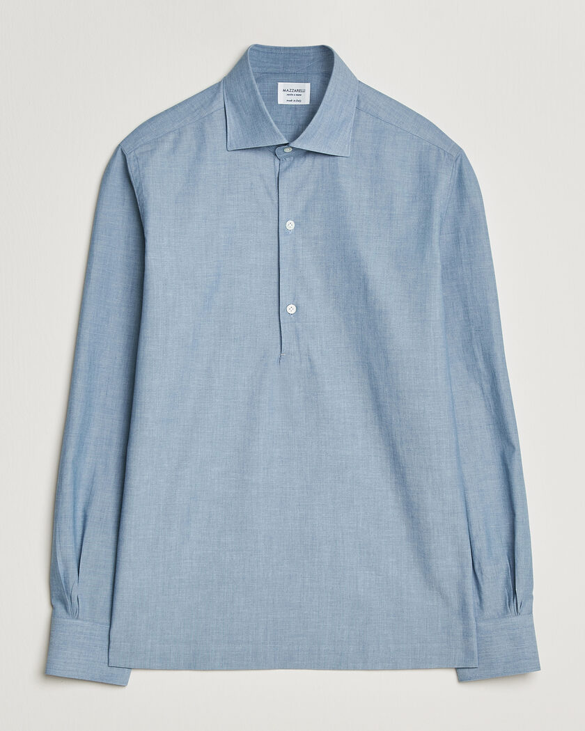 Mazzarelli Soft Cotton Denim Popover Shirt Blue – Blauw