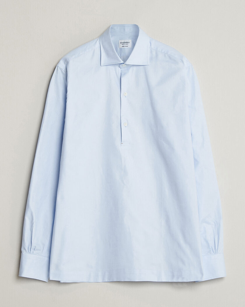 Mazzarelli Soft Oxford Popover Shirt Light Blue – Blauw