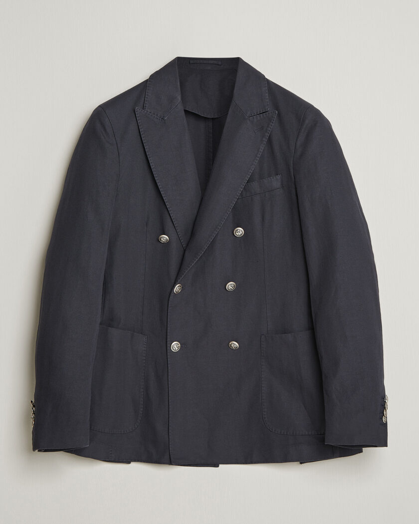 Morris Cotton Herringbone Double Breasted Blazer Blue – Bleu