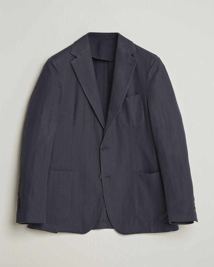 Morris Washed Cotton Herringbone Blazer Navy – Bleu
