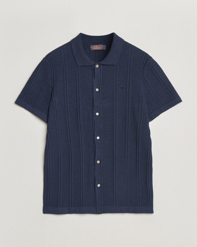 Morris Clayton Knitted Short Sleeve Shirt Dark Blue – Blauw