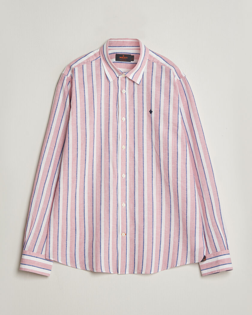 Morris Douglas Linen Striped Shirt Red/White – Blauw