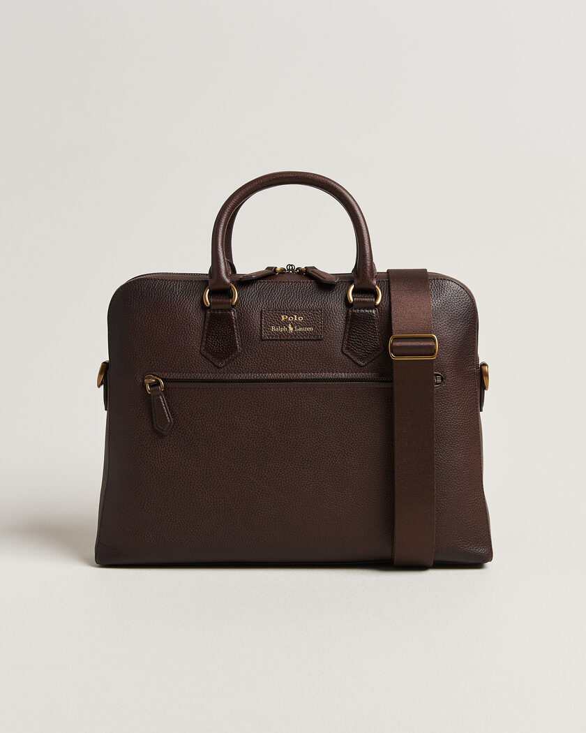 Polo Ralph Lauren Pebble Leather Briefcase Dark Brown – Marron