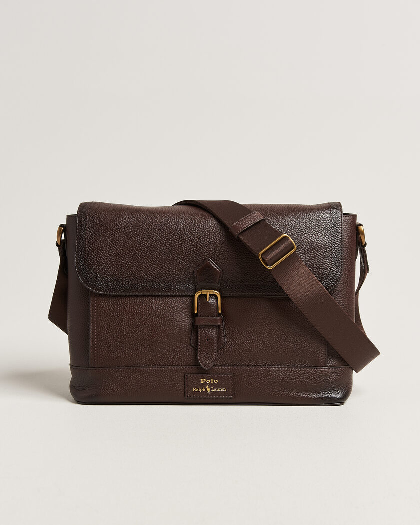 Polo Ralph Lauren Pebble Leather Messenger Bag Dark Brown – Bruin