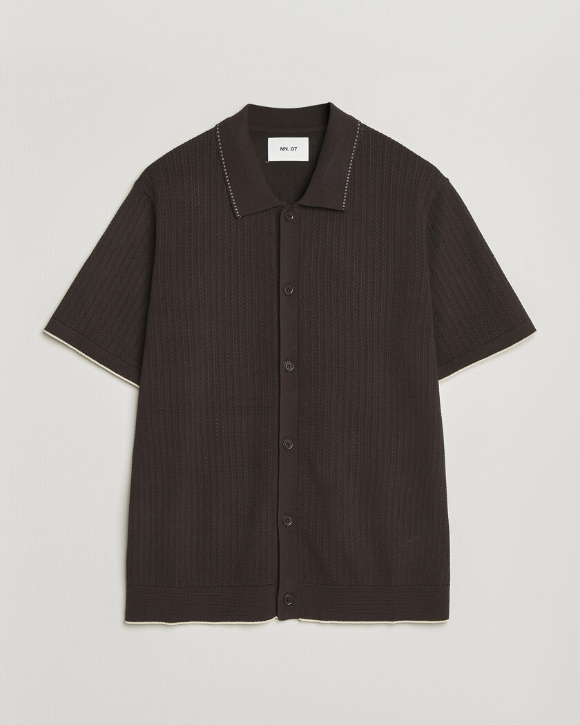 NN07 Nalo Knitted Short Sleeve Shirt Deep Truffle – Bruin