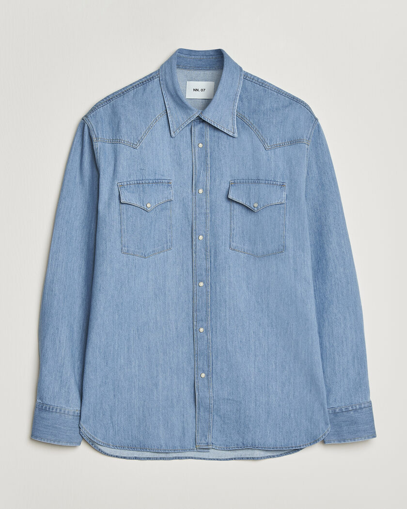 NN07 Ricky Western Denim Shirt Light Indigo – Blauw