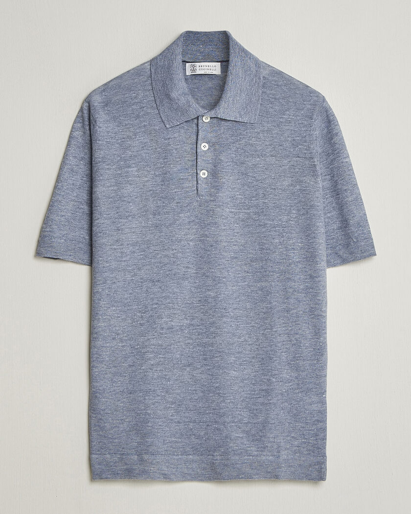 Brunello Cucinelli Linen Knitted Polo Light Blue – Blauw
