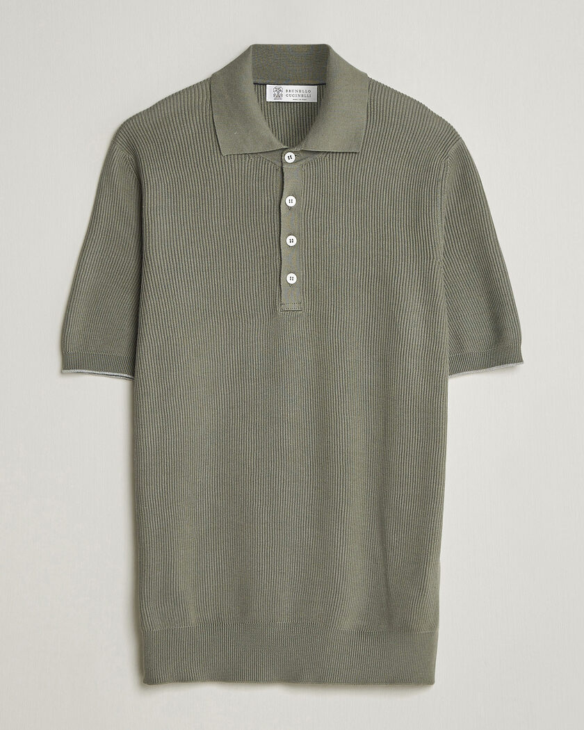 Brunello Cucinelli Cotton Rib Knitted Polo Olive – Groen
