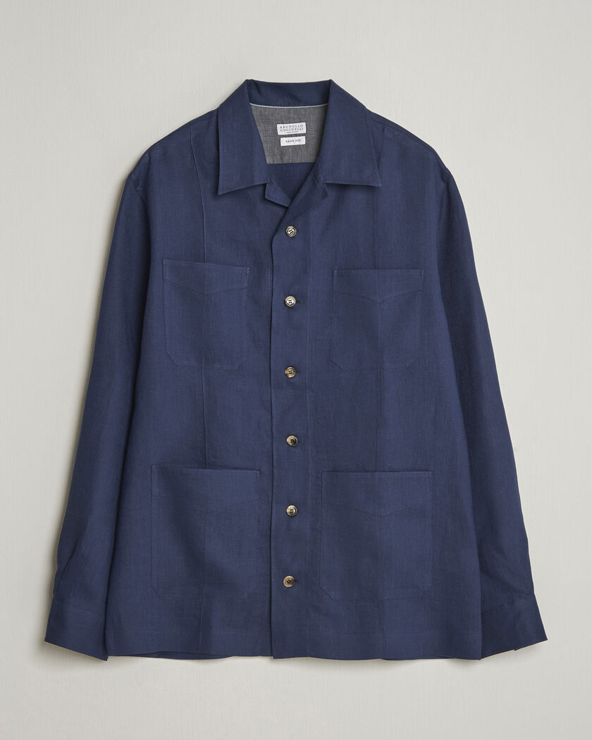Brunello Cucinelli Linen Shirt Jacket Navy – Blauw