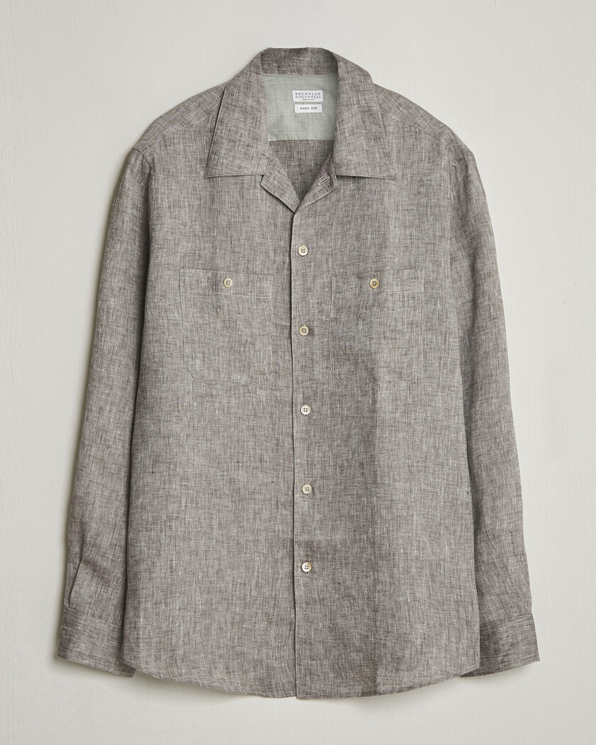 Brunello Cucinelli Linen Double Pocket Camp Shirt Brown – Bruin
