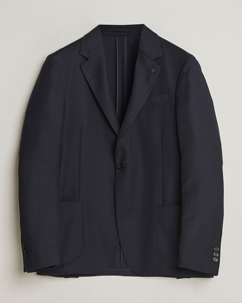 Lardini Herringbone Light Wool Blazer Navy – Bleu