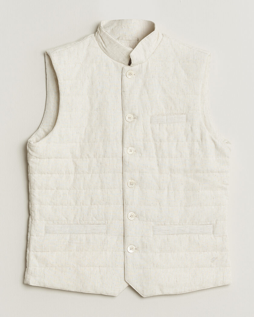 Stenströms Mid Layer Pin Stripe Linen Vest Off White – Blanc