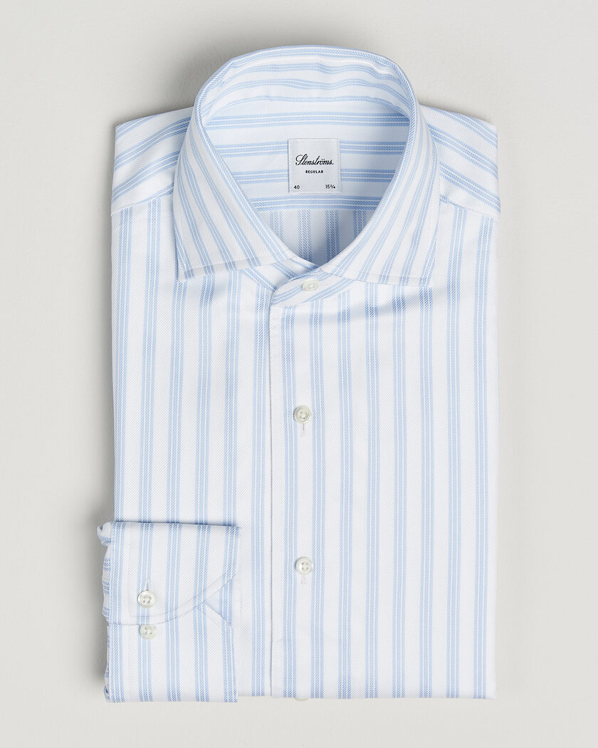 Stenströms Regular Fit One Piece Collar Striped Shirt Blue – Bleu