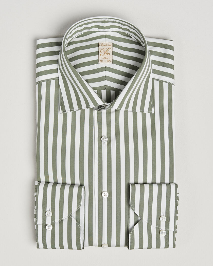 Stenströms 1899 Cotton Twill Striped Shirt Green – Vert