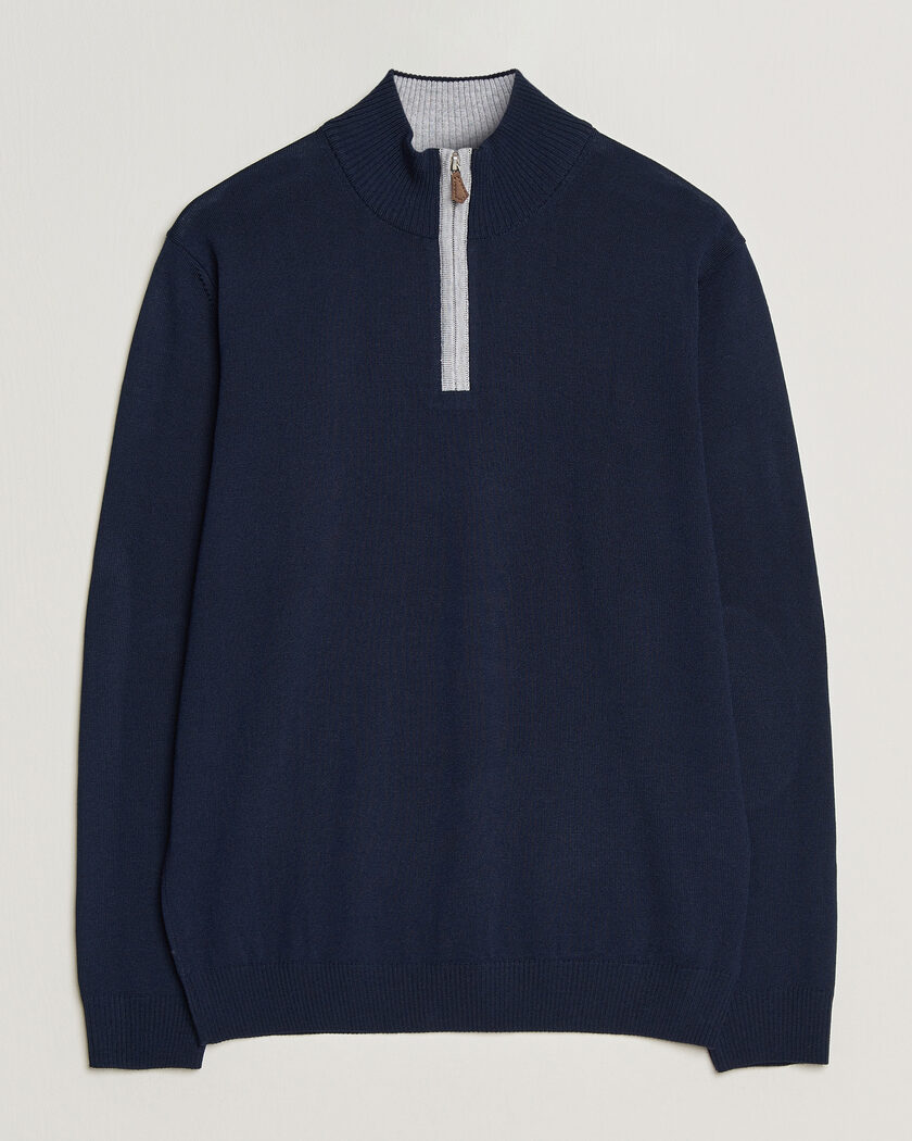 Stenströms Merino Contrast Half-Zip Navy – Blauw
