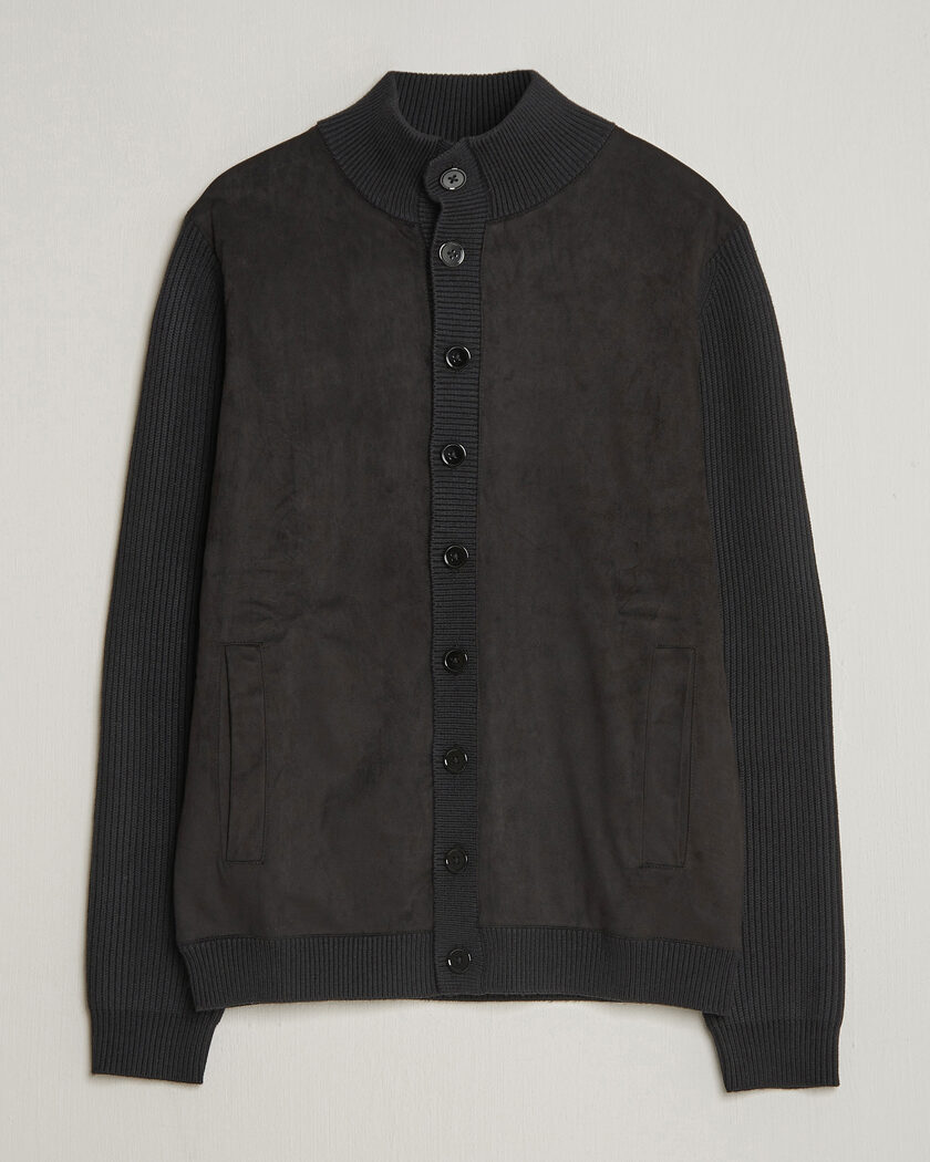 Stenströms Knitted Hybrid Buttoned Alcantara Cardigan Black – Zwart