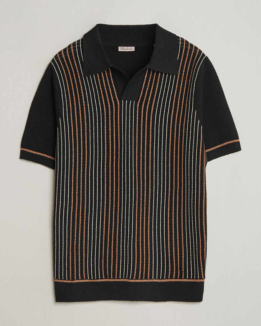 Stenströms Knitted Stripe Hemp/Cotton Polo Black – Multicolore