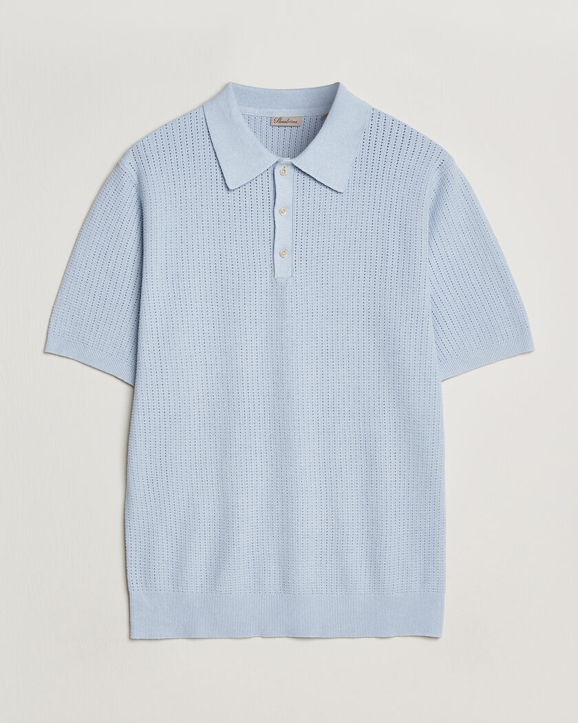 Stenströms Knitted Textured Cotton/Hemp Polo Light Blue – Bleu