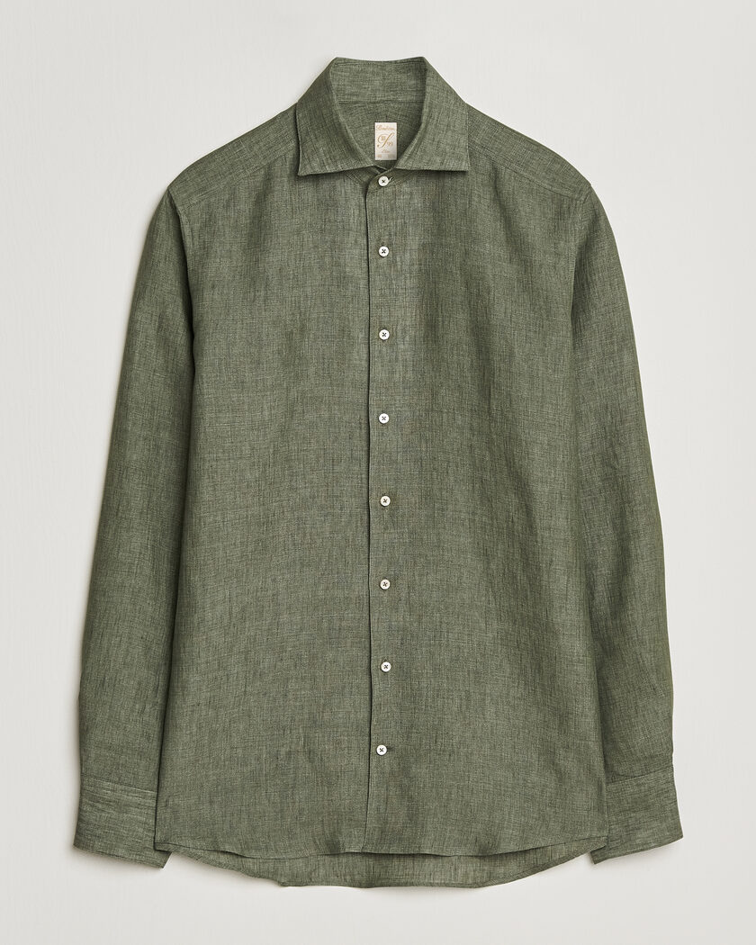 Stenströms 1899 Linen One Piece Collar Shirt Olive – Groen