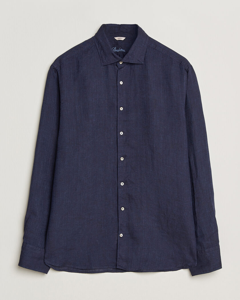 Stenströms Regular Fit Cut Away Linen Shirt Navy – Bleu