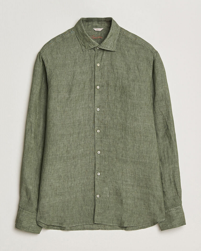 Stenströms Regular Fit Cut Away Linen Shirt Green – Groen